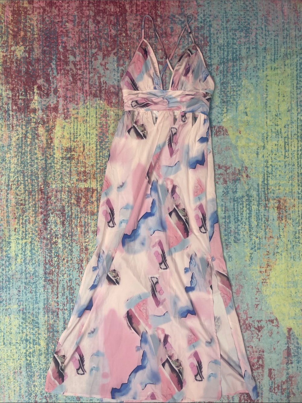 Tea n Cup Pastel Pink and Blue Watercolor Maxi Dress